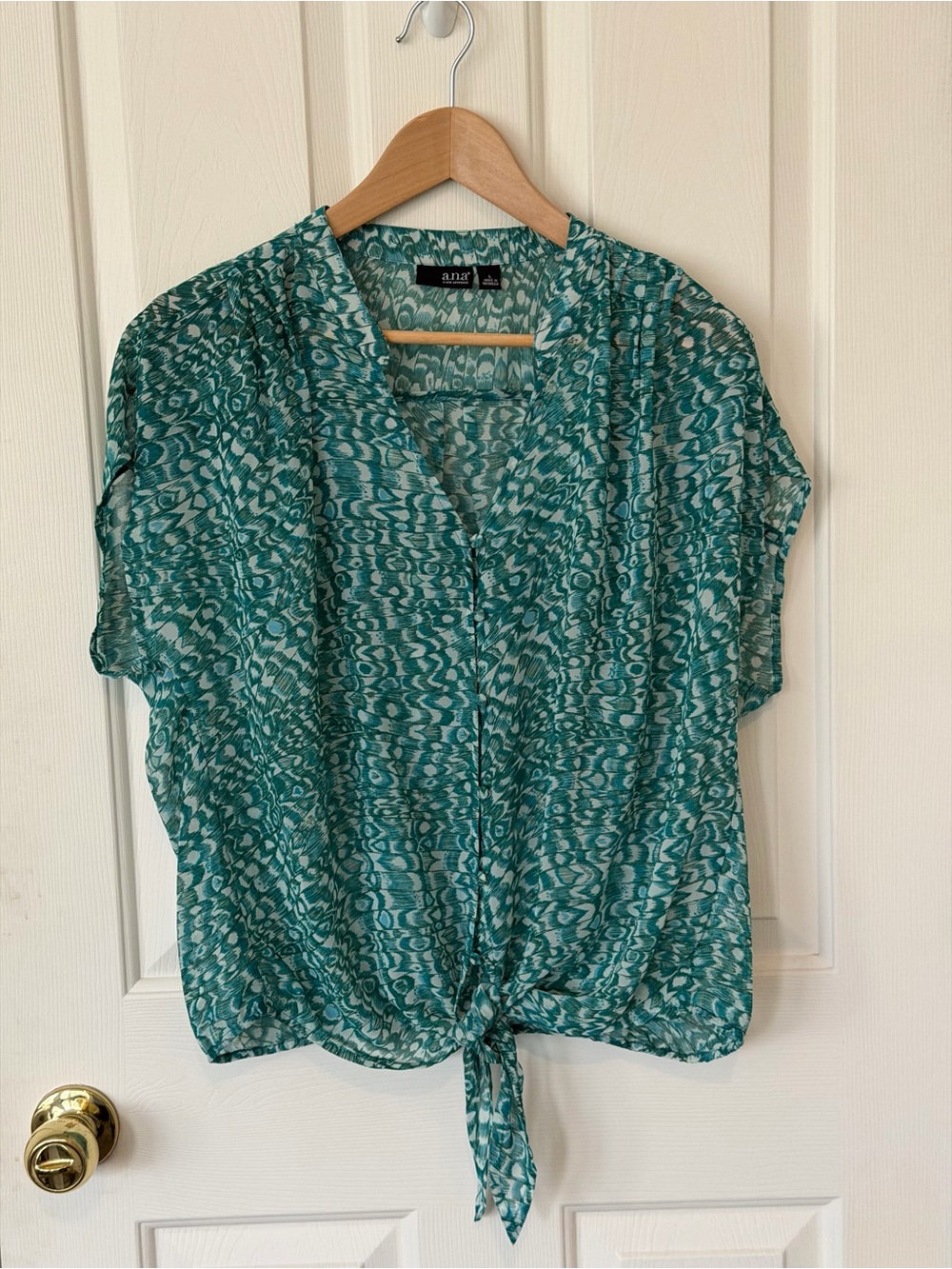 a.n.a Teal Patterned Tie-Front Blouse - Women